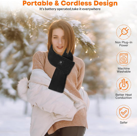 Heated Scarf USB Electric Neck Warmer - 3 Heat Settings Fleece Wrap for Winter