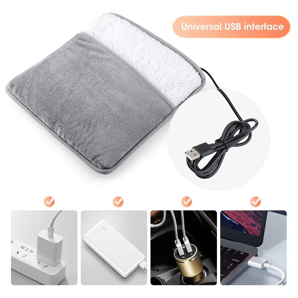 Electric Foot Warmer Heated Pad - USB Rechargeable Plush Foot Heater for Winter