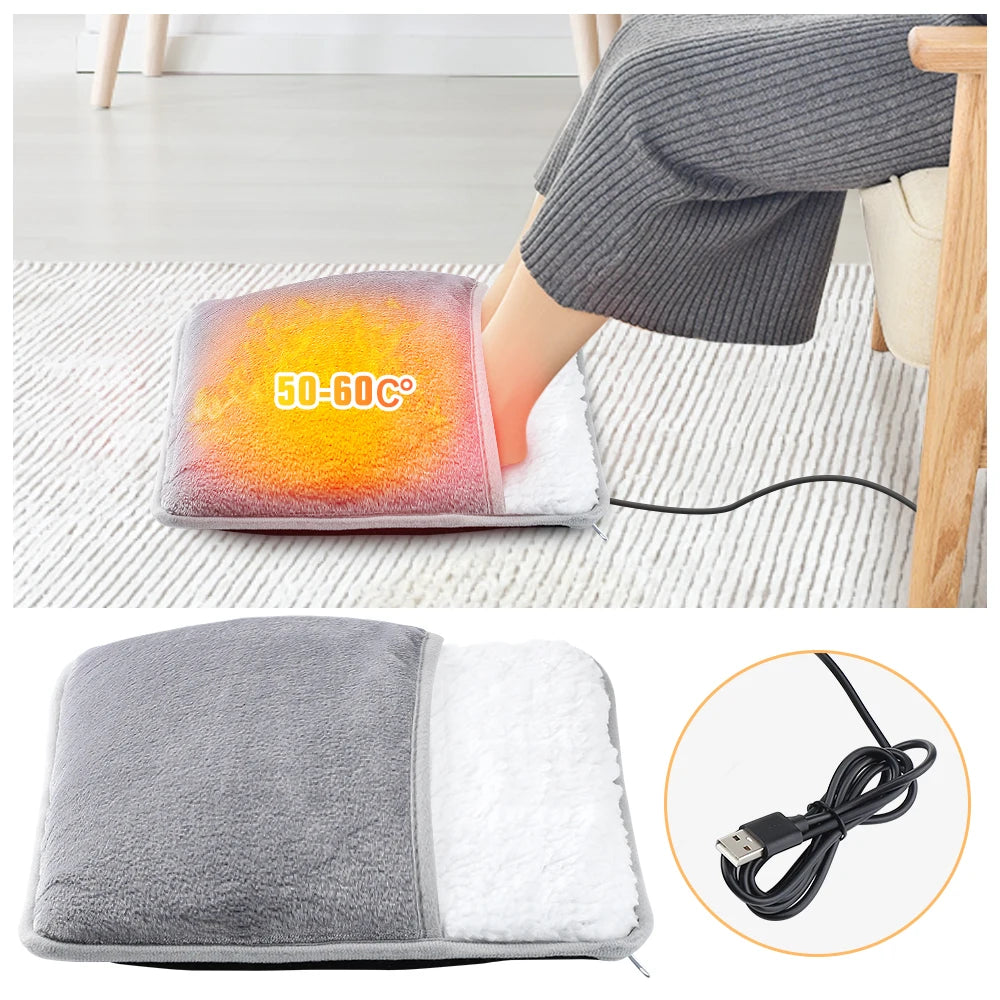Electric Foot Warmer Heated Pad - USB Rechargeable Plush Foot Heater for Winter