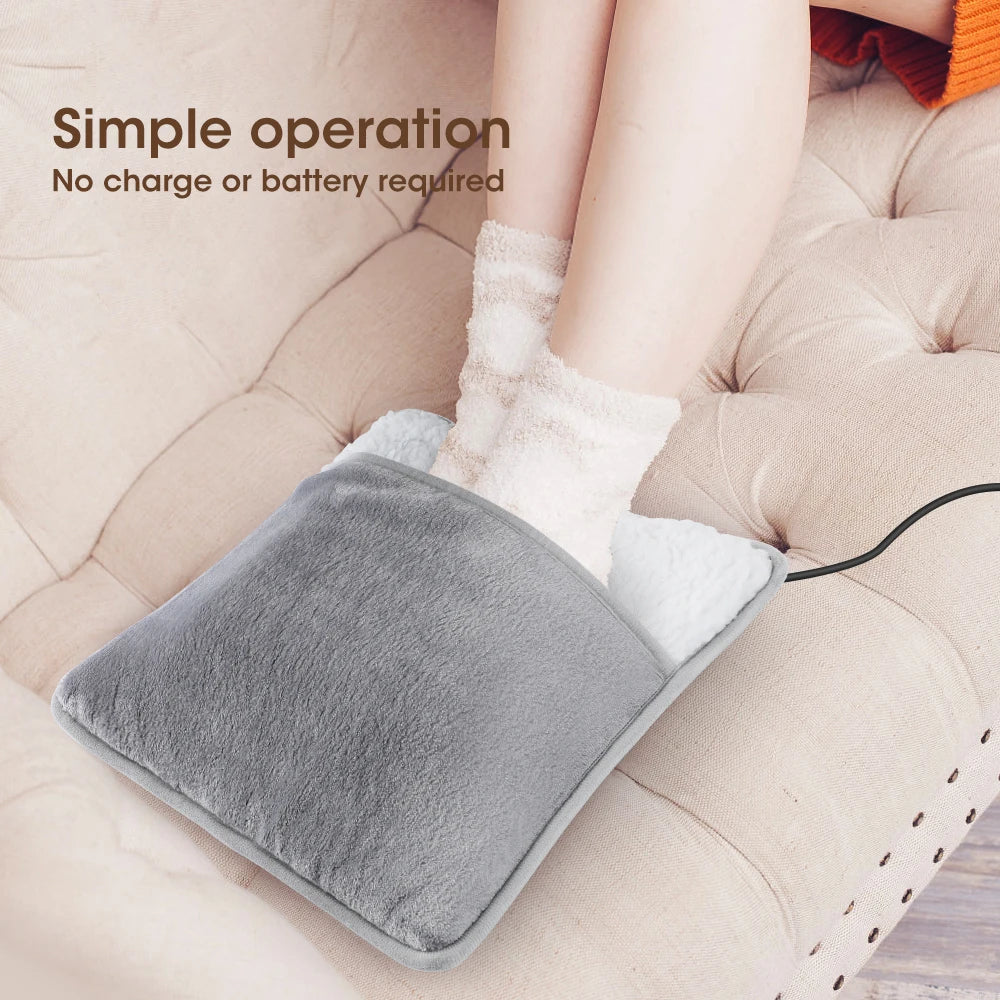 Electric Foot Warmer Heated Pad - USB Rechargeable Plush Foot Heater for Winter